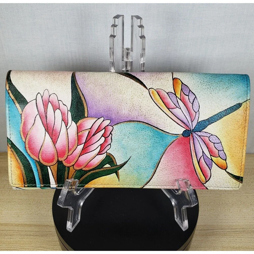 Anushka By Anna Stained Glass Art Dragonfly Genuine Leather Multi Pocket Wallet